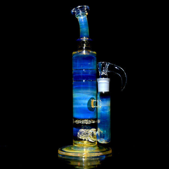 Fully-fumed Short Stack Nautilus Tube w/ 3-hole Horned Slide - Clear - 18mm Female
