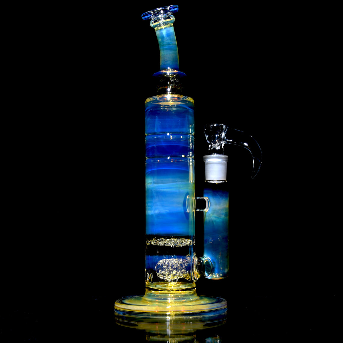 Fully-fumed Short Stack Nautilus Tube w/ 3-hole Horned Slide - Clear - 18mm Female