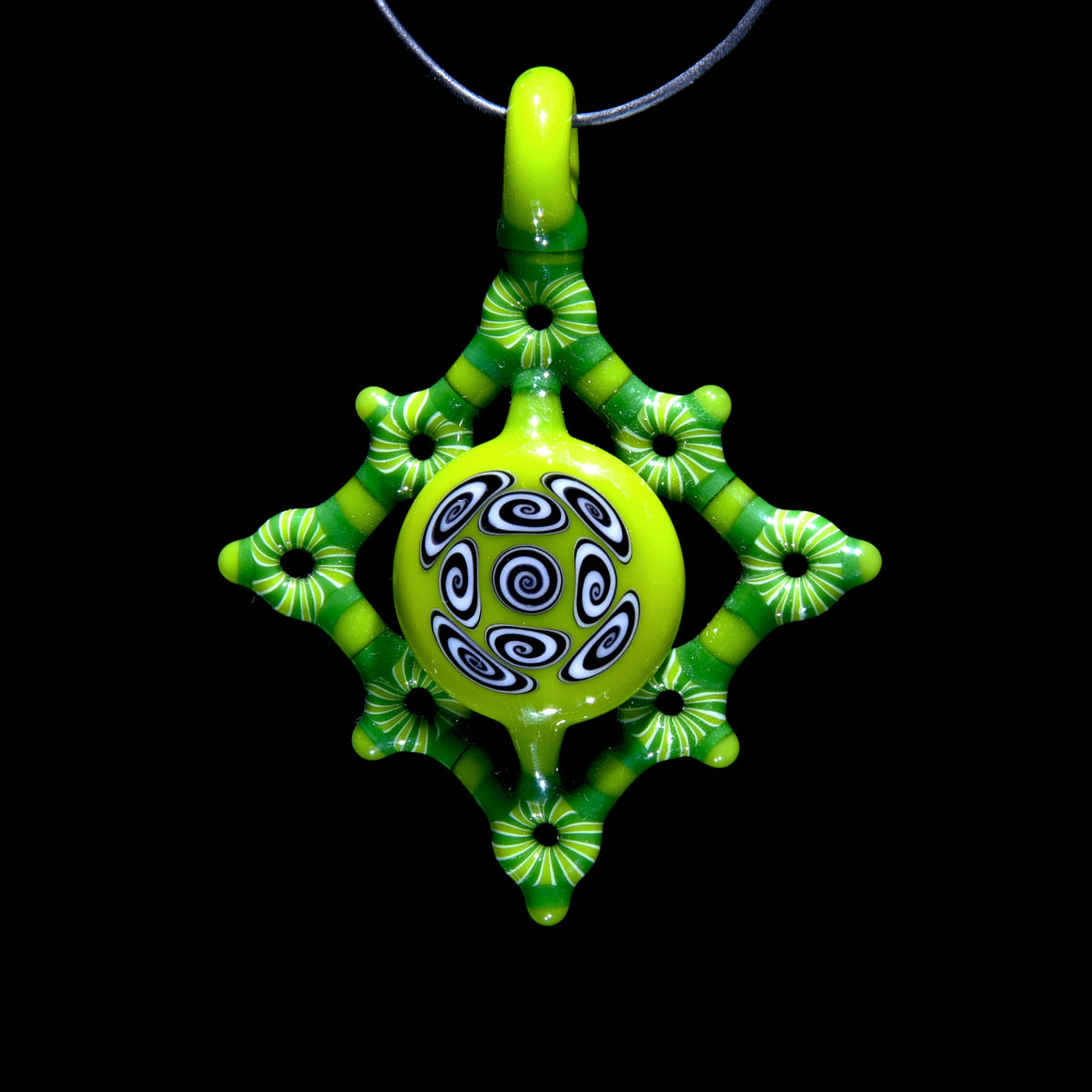 Microspiral Shield Pendant - Yellow & Green