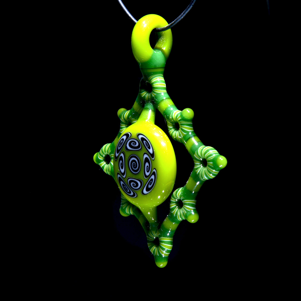 Microspiral Shield Pendant - Yellow & Green