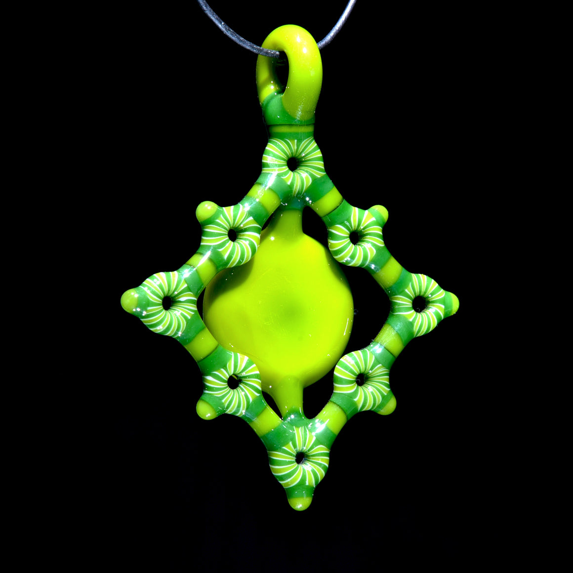 Microspiral Shield Pendant - Yellow & Green