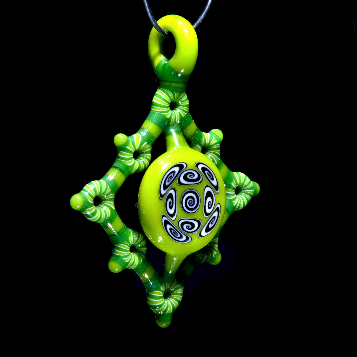 Microspiral Shield Pendant - Yellow & Green