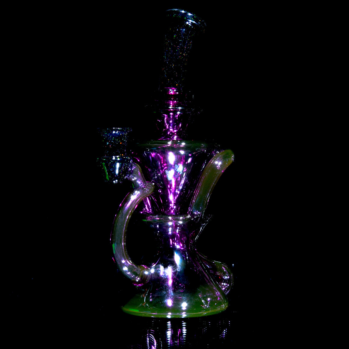 Full-size Two & Through Double-uptake Floating Recycler - Gold Amethyst/Crushed Opal - 10mm Female