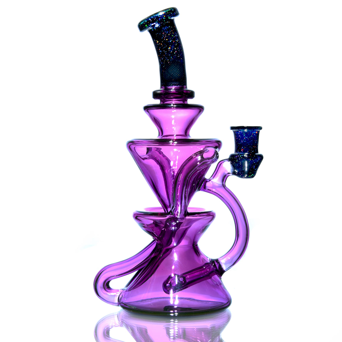 Full-size Two & Through Double-uptake Floating Recycler - Gold Amethyst/Crushed Opal - 10mm Female
