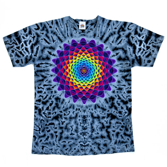 Medium- Short Sleeve Tie Dye T-Shirt - Rainbow Mandala/B&W Combo