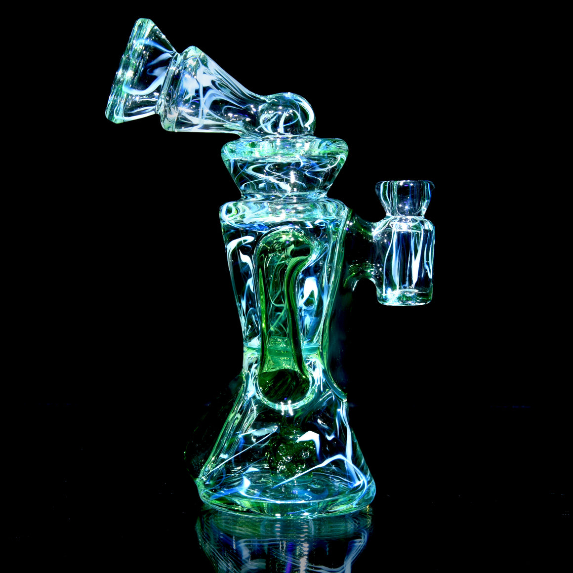 UV Reactive Fully-worked Full-size Double-uptake Rycycler -  Plantphibian/Ghost/Ion Pattern Tech - 10mm Female