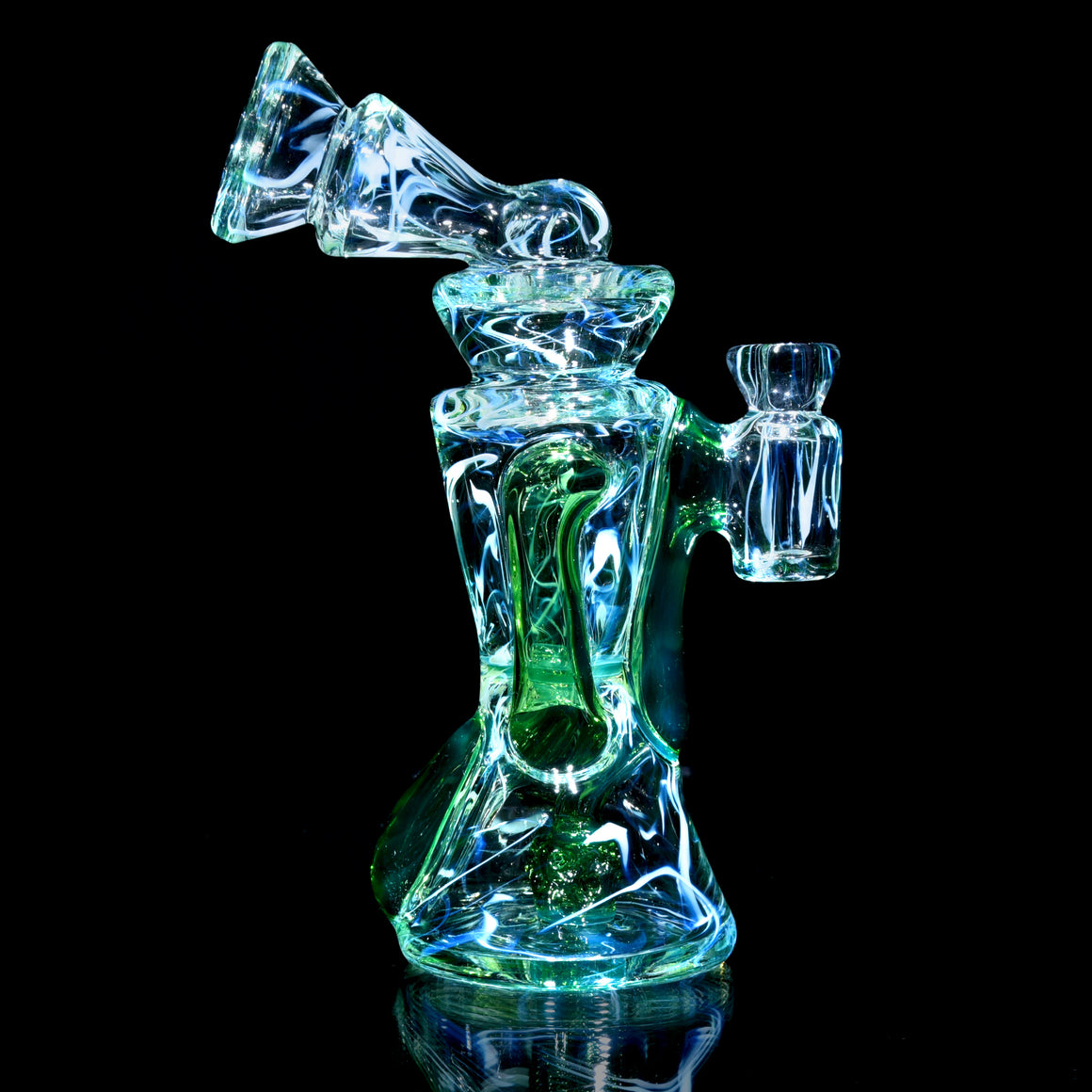 UV Reactive Fully-worked Full-size Double-uptake Rycycler -  Plantphibian/Ghost/Ion Pattern Tech - 10mm Female