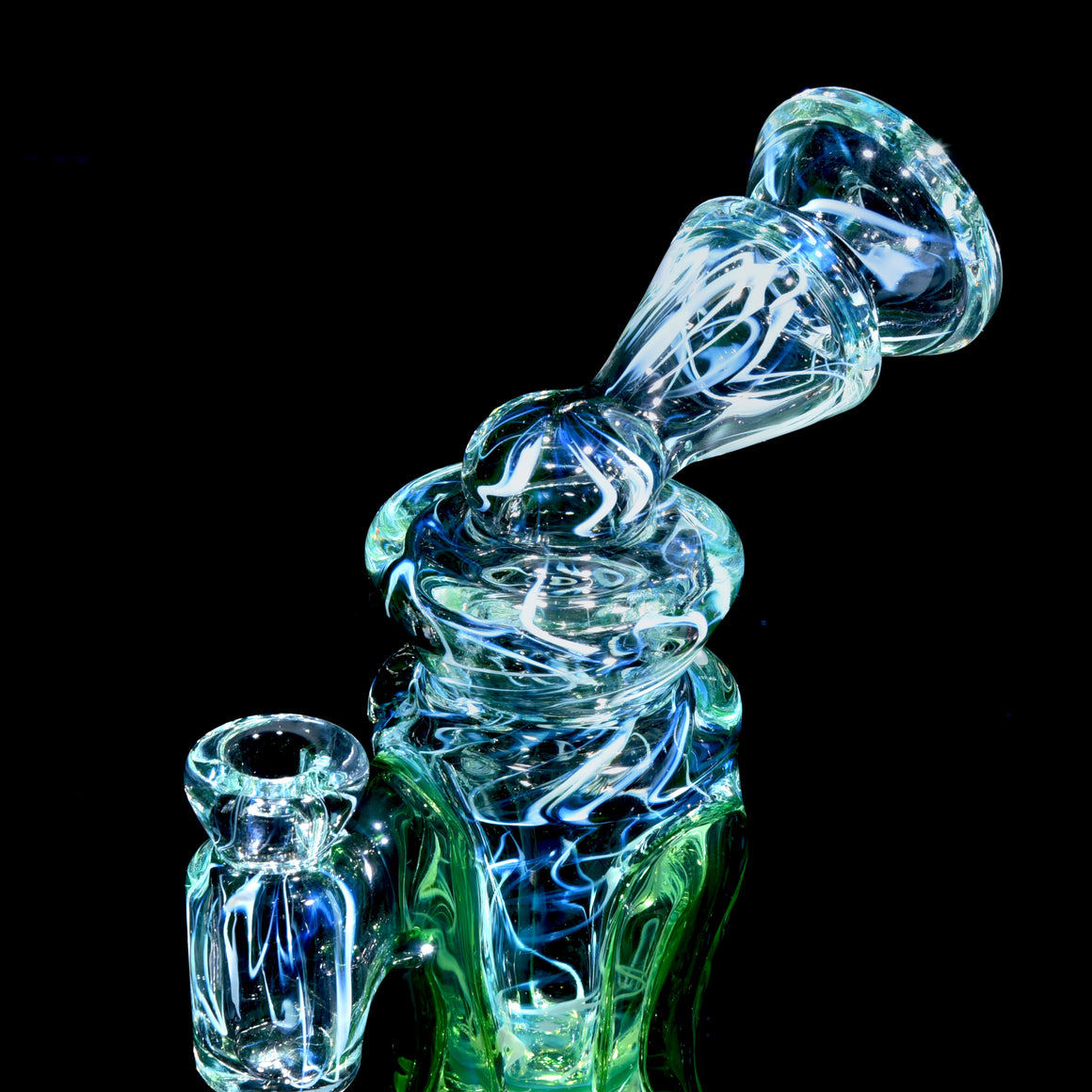 UV Reactive Fully-worked Full-size Double-uptake Rycycler -  Plantphibian/Ghost/Ion Pattern Tech - 10mm Female