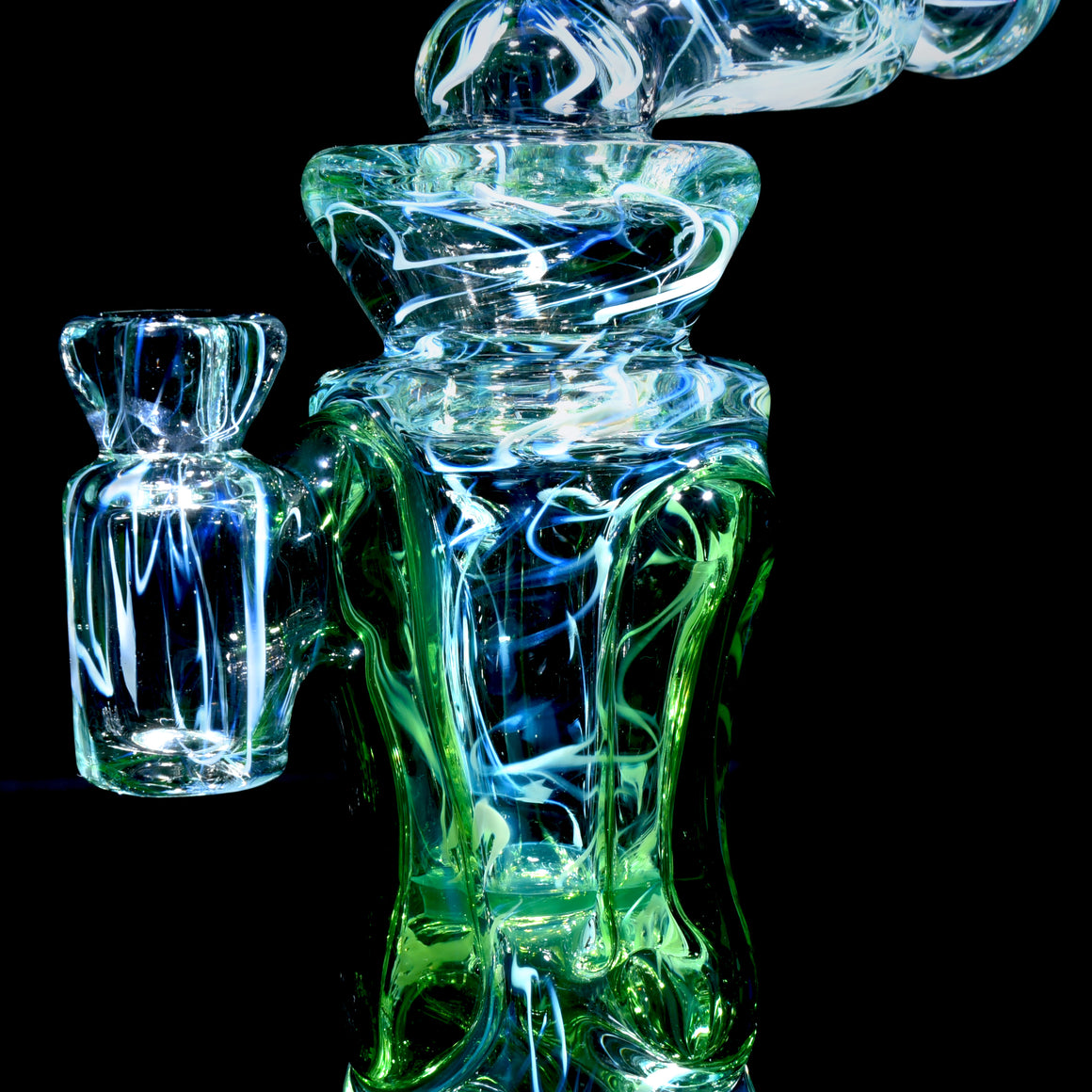 UV Reactive Fully-worked Full-size Double-uptake Rycycler -  Plantphibian/Ghost/Ion Pattern Tech - 10mm Female