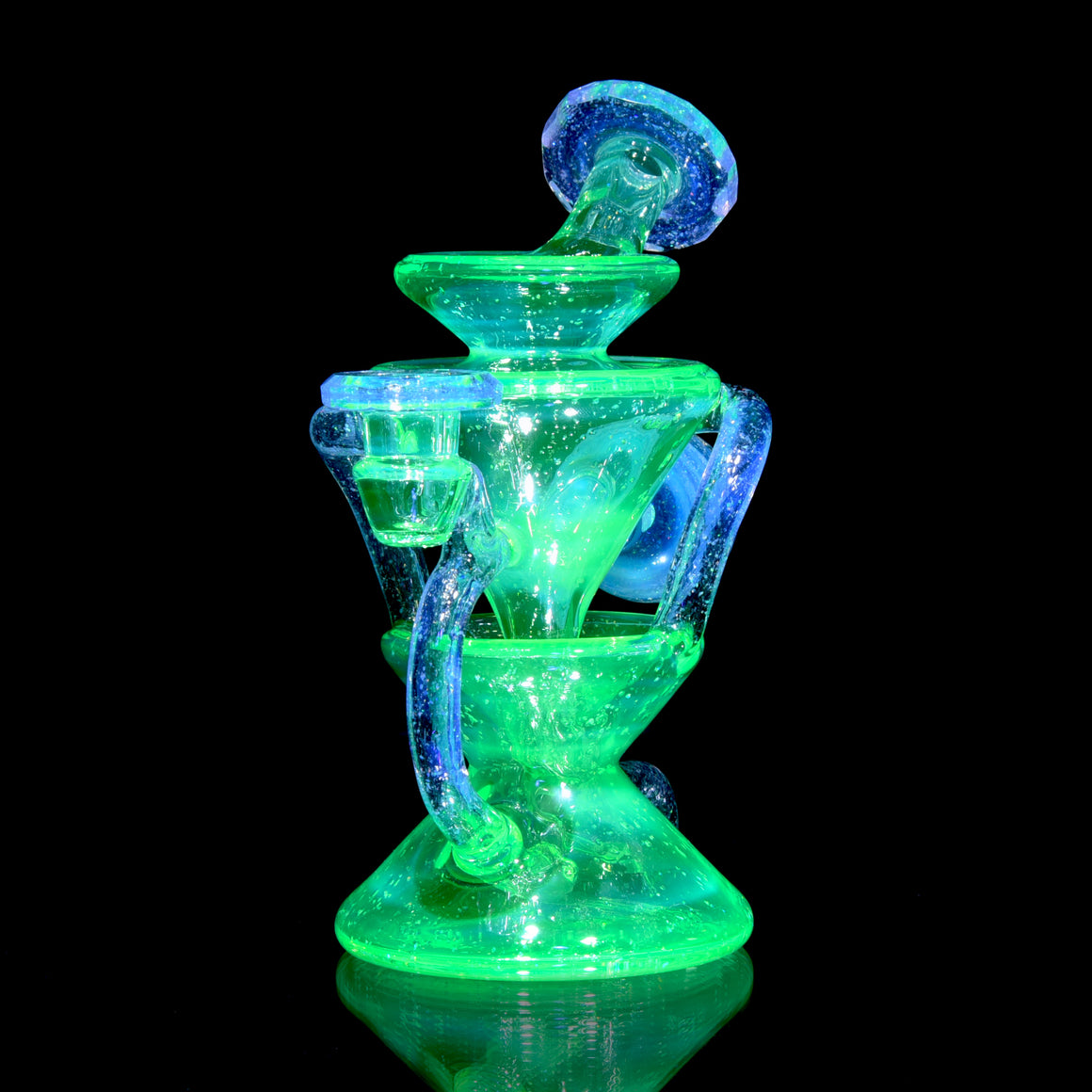 UV Reactive Faceted Two & Through Double-uptake Floating Recycler - Full Crushed Opal Ion over Meta-Terrania - 10mm Female