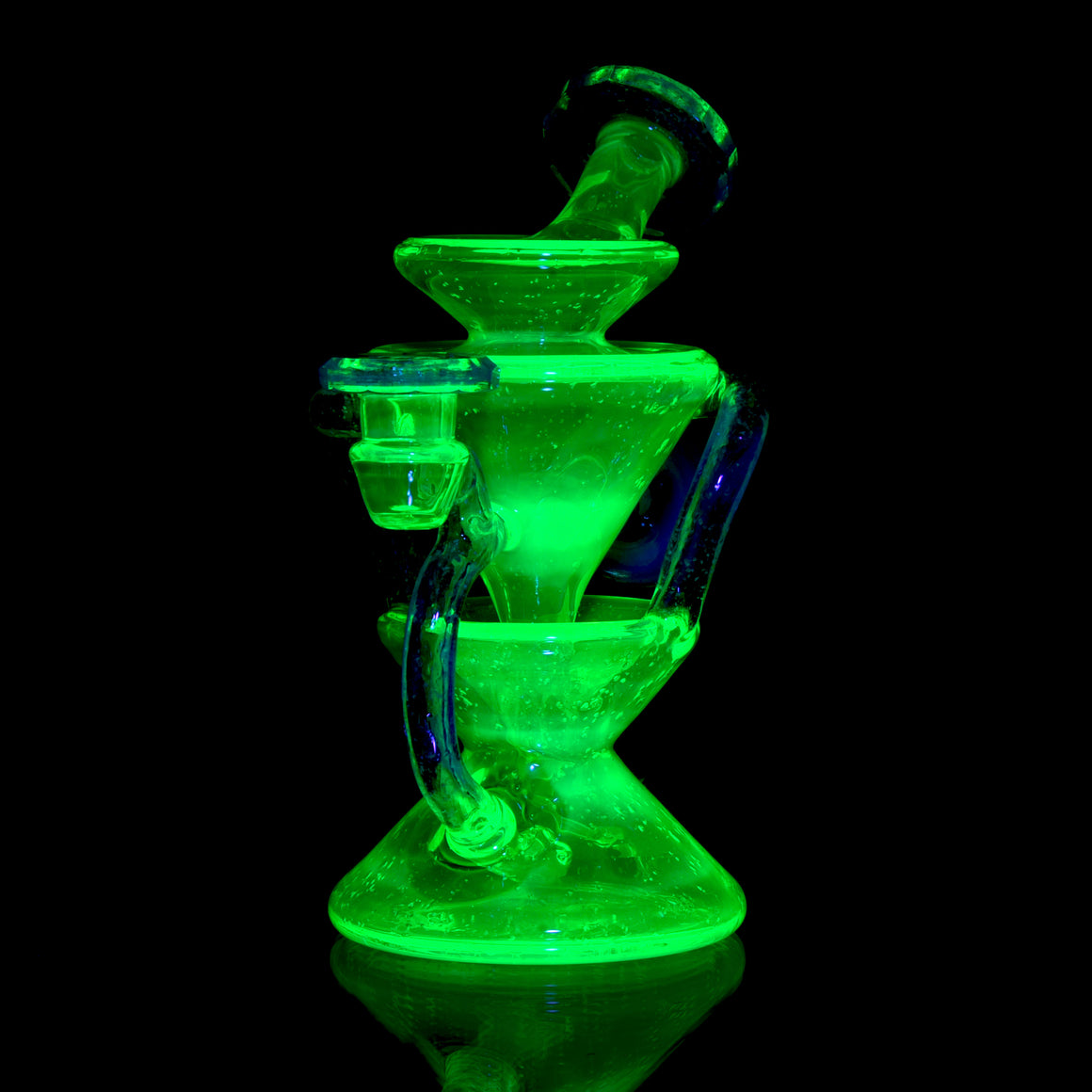 UV Reactive Faceted Two & Through Double-uptake Floating Recycler - Full Crushed Opal Ion over Meta-Terrania - 10mm Female