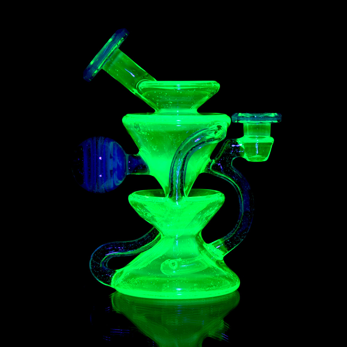 UV Reactive Faceted Two & Through Double-uptake Floating Recycler - Full Crushed Opal Ion over Meta-Terrania - 10mm Female