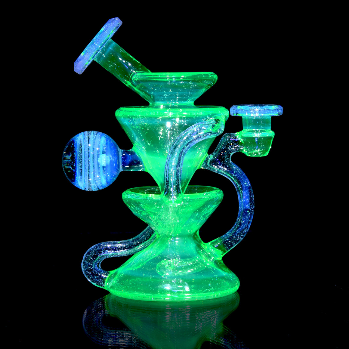UV Reactive Faceted Two & Through Double-uptake Floating Recycler - Full Crushed Opal Ion over Meta-Terrania - 10mm Female