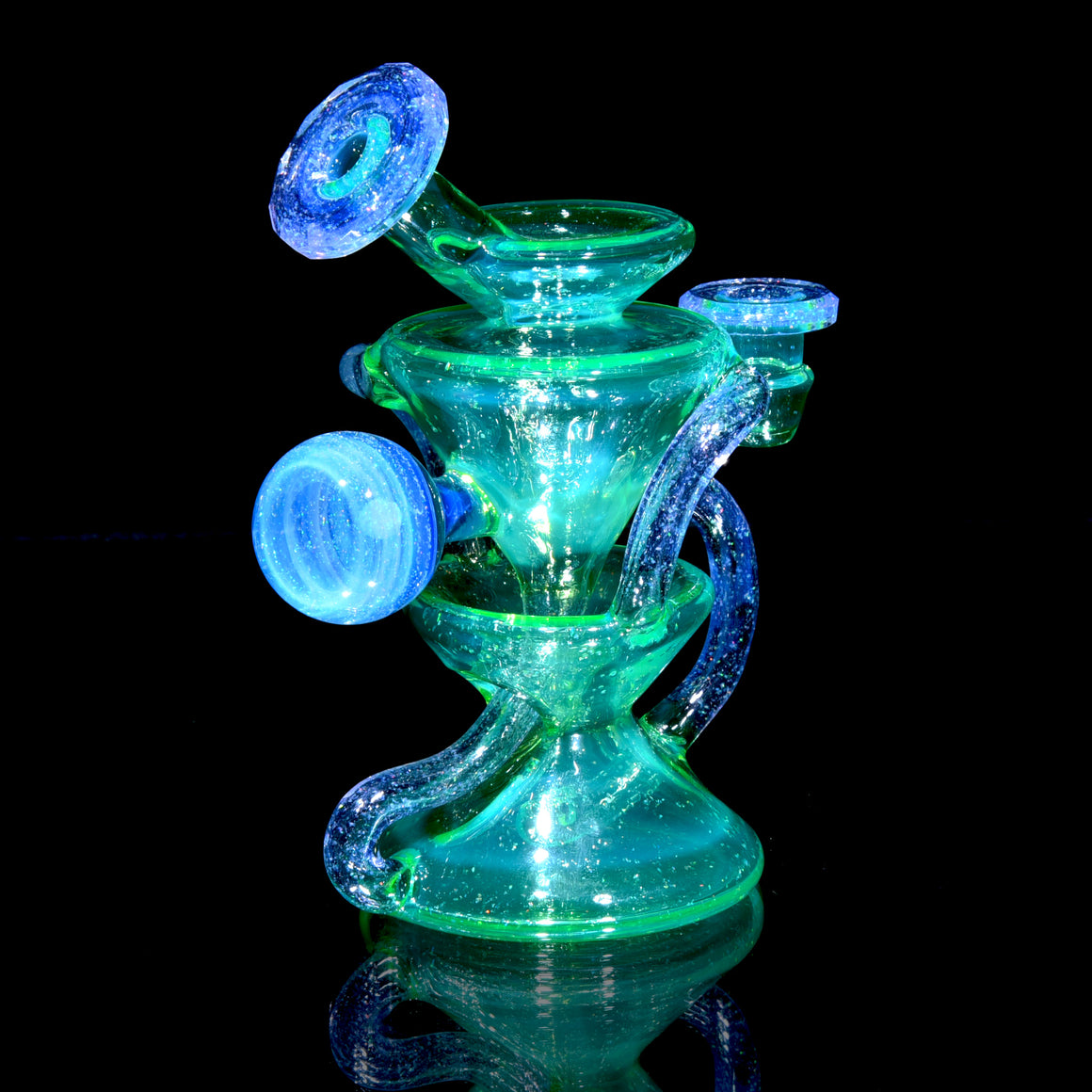UV Reactive Faceted Two & Through Double-uptake Floating Recycler - Full Crushed Opal Ion over Meta-Terrania - 10mm Female