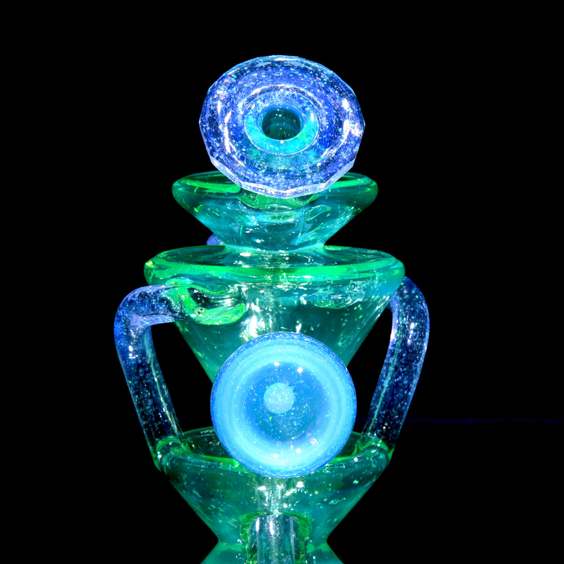 UV Reactive Faceted Two & Through Double-uptake Floating Recycler - Full Crushed Opal Ion over Meta-Terrania - 10mm Female