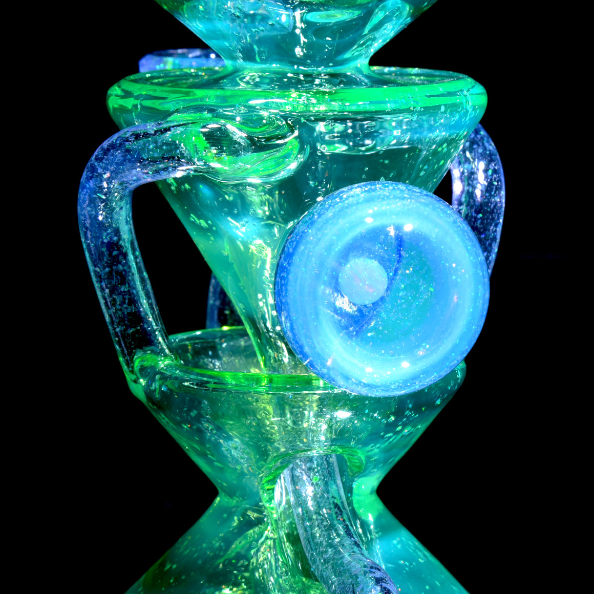 UV Reactive Faceted Two & Through Double-uptake Floating Recycler - Full Crushed Opal Ion over Meta-Terrania - 10mm Female