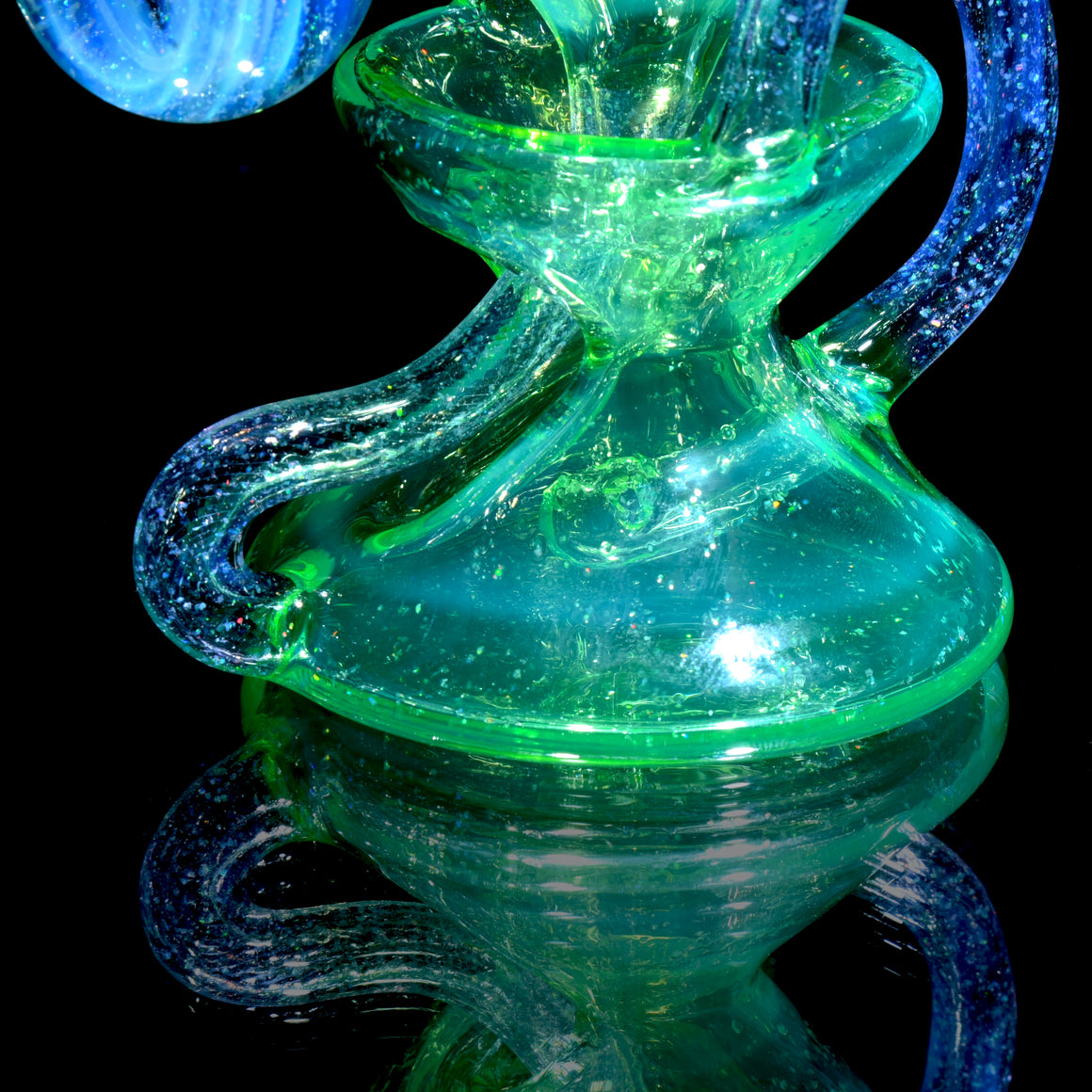 UV Reactive Faceted Two & Through Double-uptake Floating Recycler - Full Crushed Opal Ion over Meta-Terrania - 10mm Female
