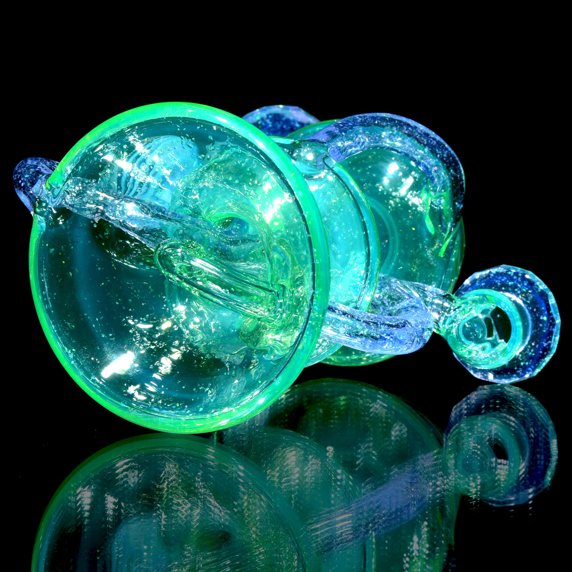 UV Reactive Faceted Two & Through Double-uptake Floating Recycler - Full Crushed Opal Ion over Meta-Terrania - 10mm Female