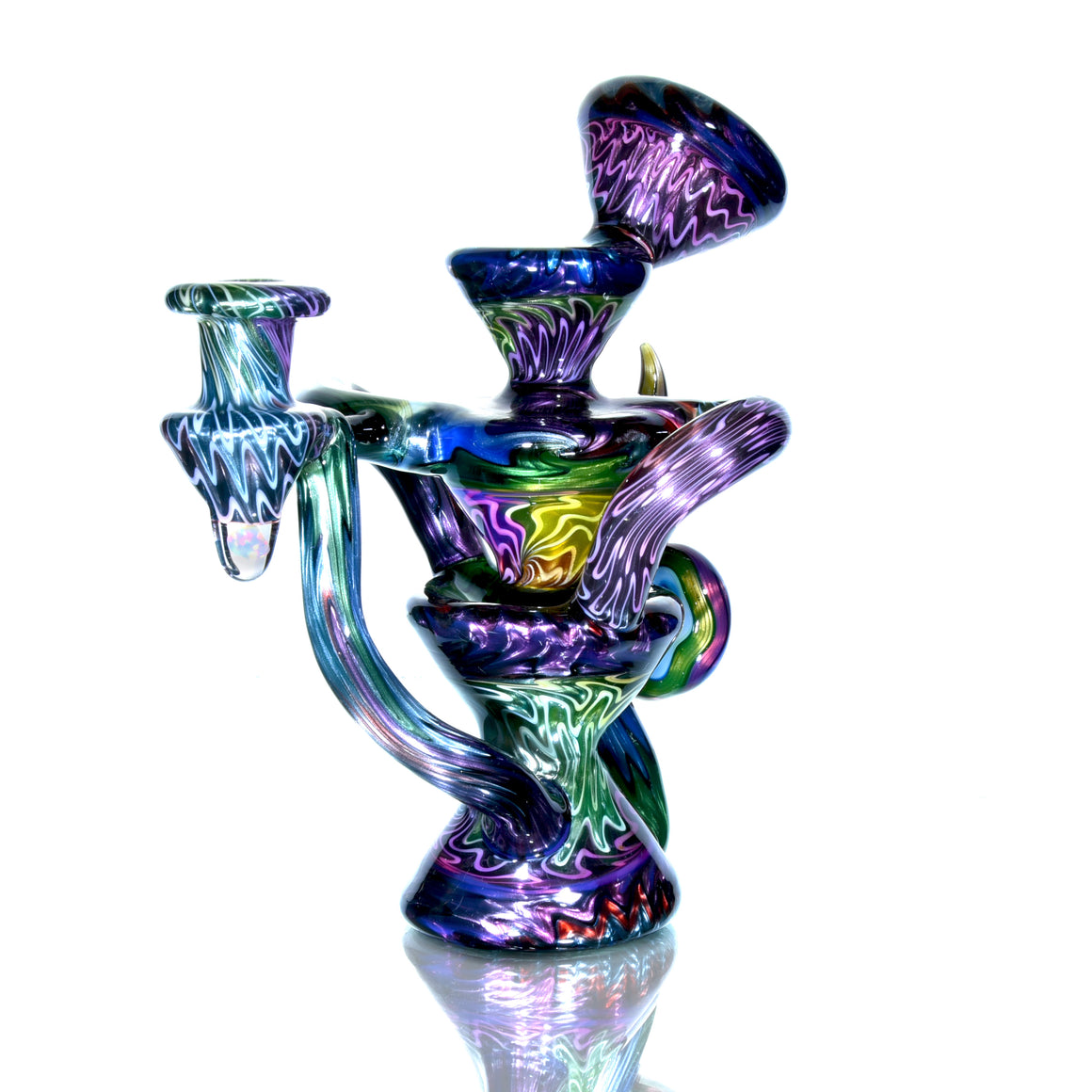 UV Reactive Full Rainbow Fume over Electrum Double-Uptake Klein Recycler - 10mm Female