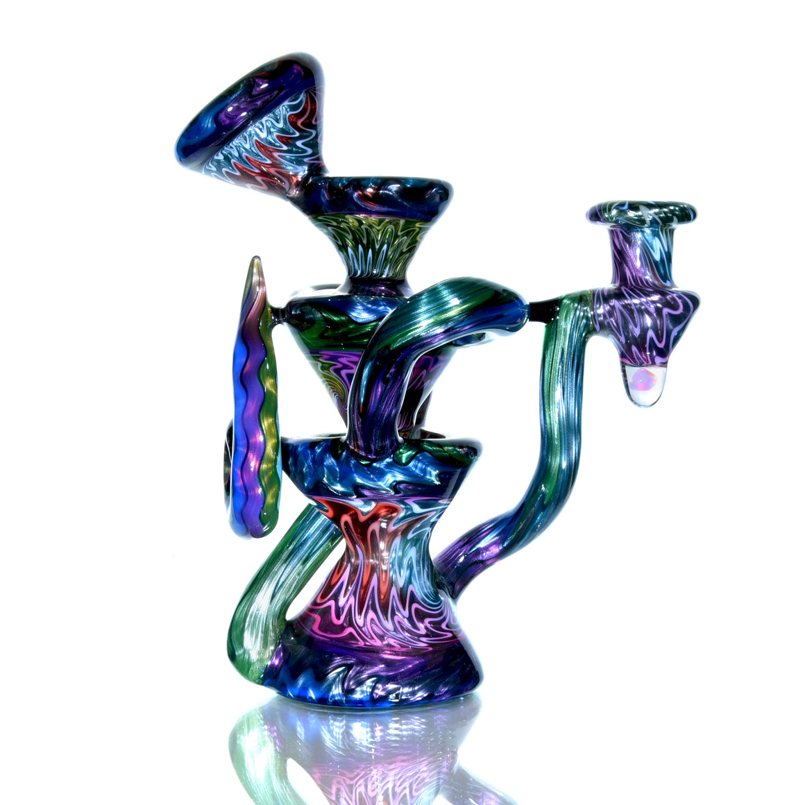 UV Reactive Full Rainbow Fume over Electrum Double-Uptake Klein Recycler - 10mm Female