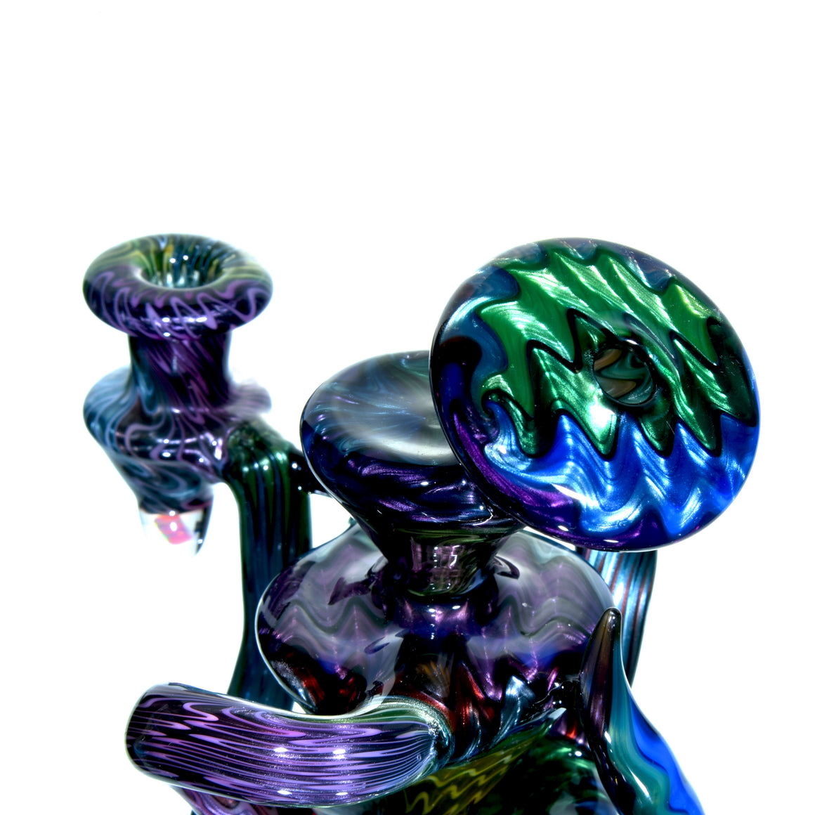 UV Reactive Full Rainbow Fume over Electrum Double-Uptake Klein Recycler - 10mm Female