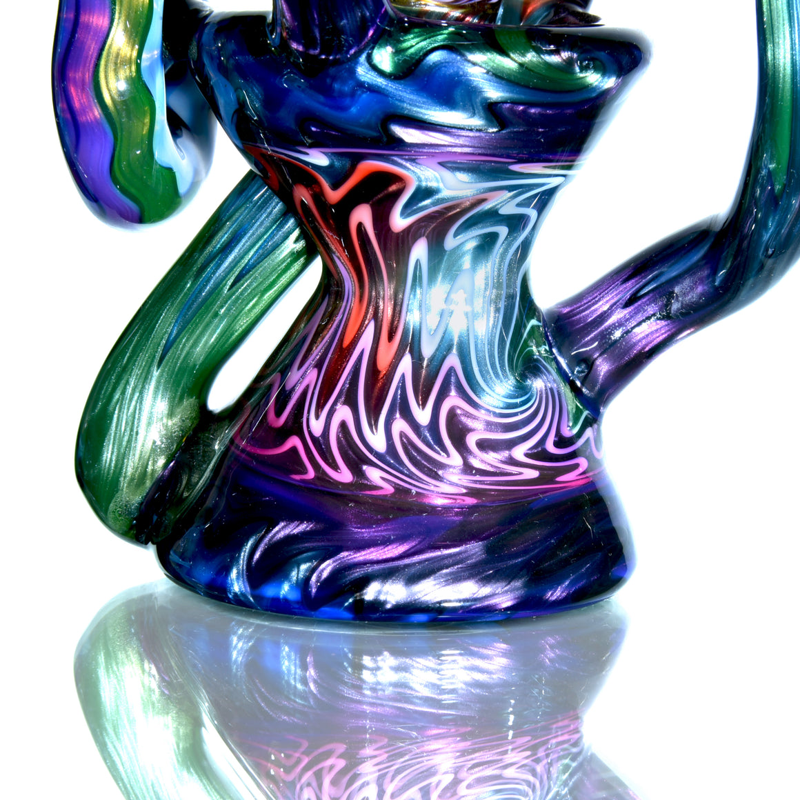UV Reactive Full Rainbow Fume over Electrum Double-Uptake Klein Recycler - 10mm Female