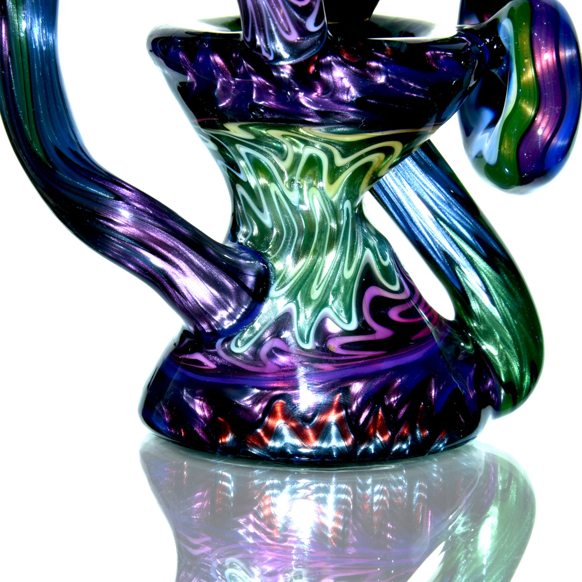 UV Reactive Full Rainbow Fume over Electrum Double-Uptake Klein Recycler - 10mm Female