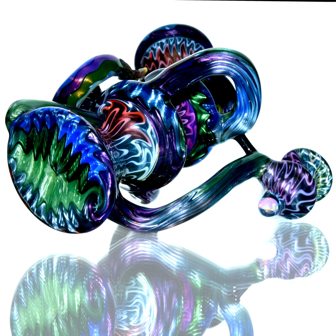 UV Reactive Full Rainbow Fume over Electrum Double-Uptake Klein Recycler - 10mm Female