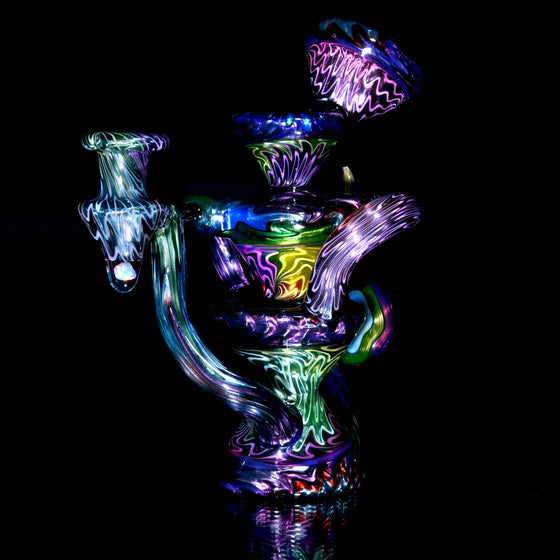 UV Reactive Full Rainbow Fume over Electrum Double-Uptake Klein Recycler - 10mm Female