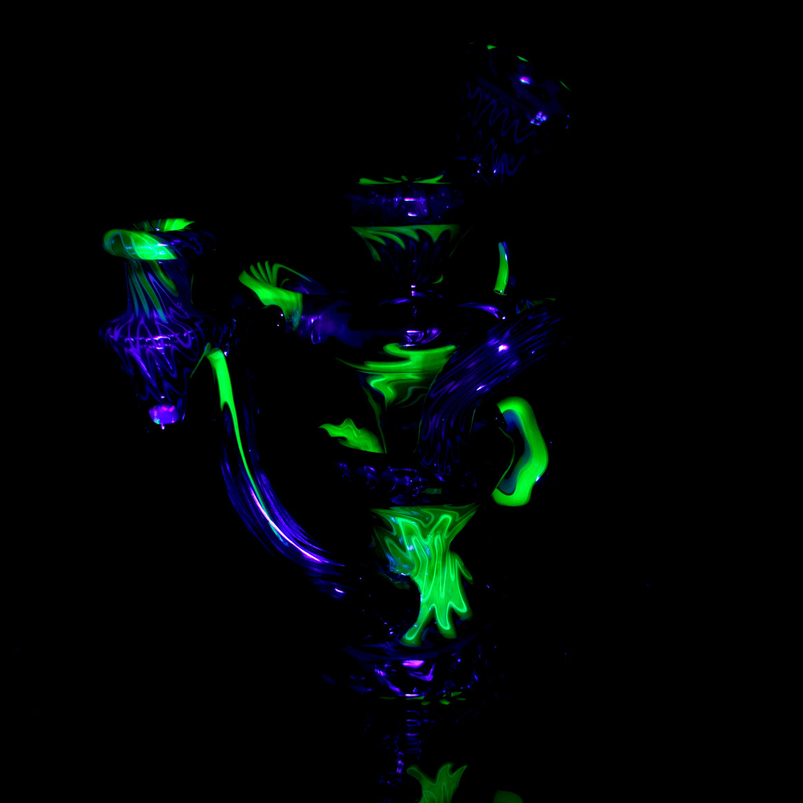 UV Reactive Full Rainbow Fume over Electrum Double-Uptake Klein Recycler - 10mm Female