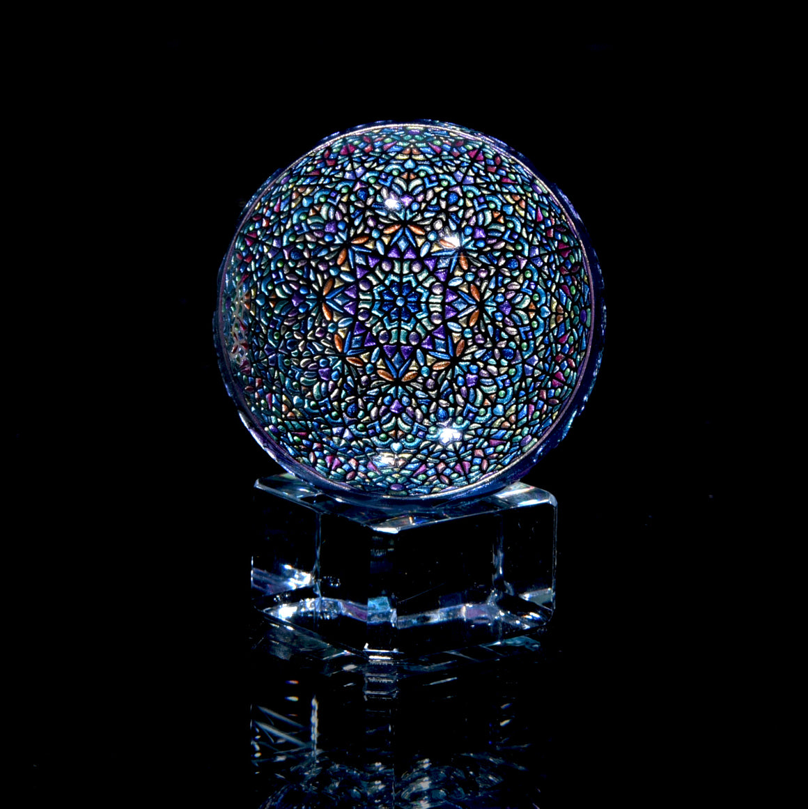 "Snowlight" in Midnight Blue - Kaleidoscope Marble (Borosilicate) - 1.5" Diameter