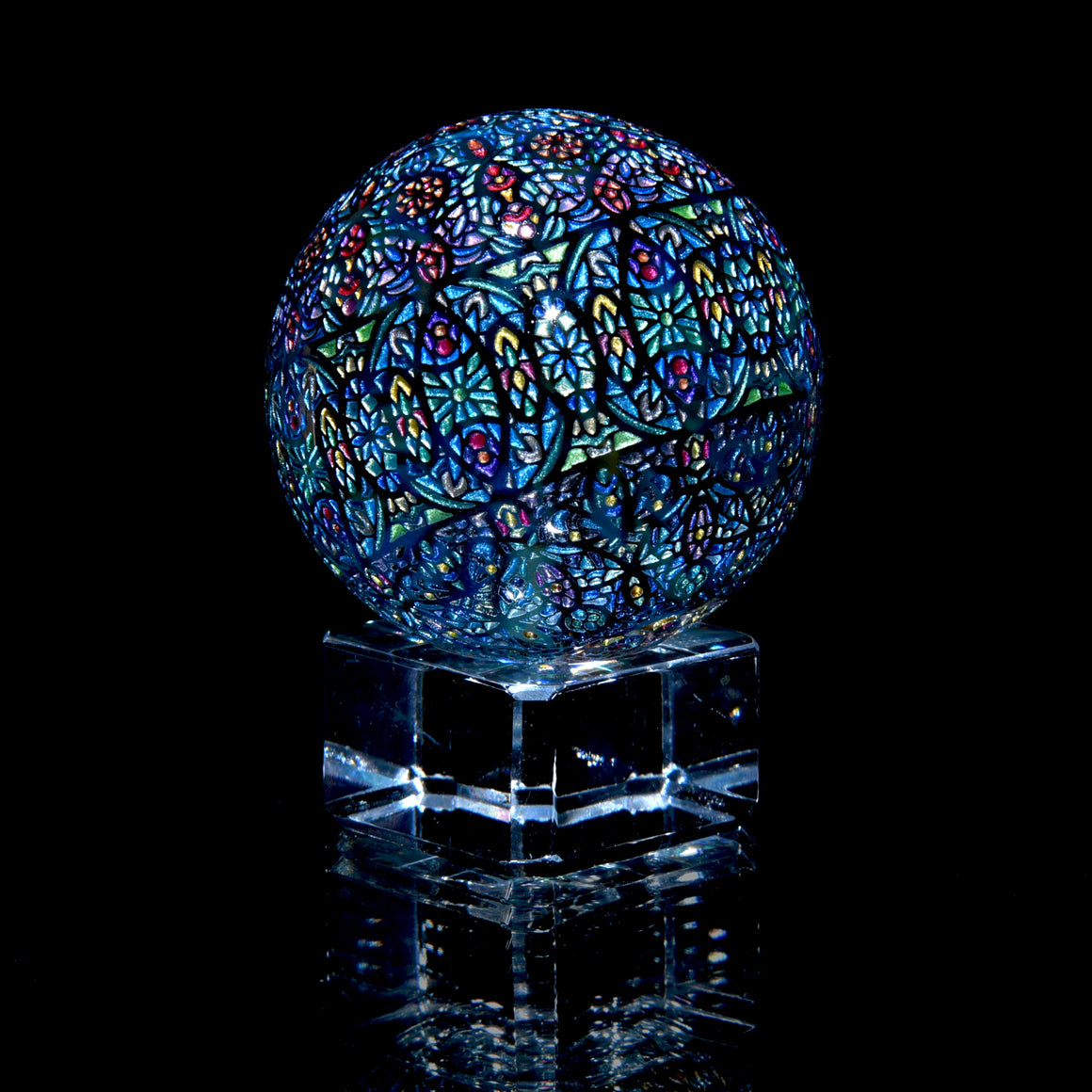 "Mandala of Sun and Moon" Coldworked 1.5" Borosilicate Marble