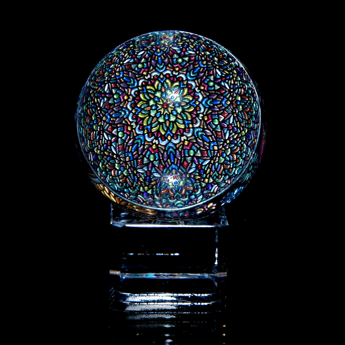 "Paper Crane" in Jet Black - Kaleidoscope Marble (Borosilicate) - 1.5" Diameter