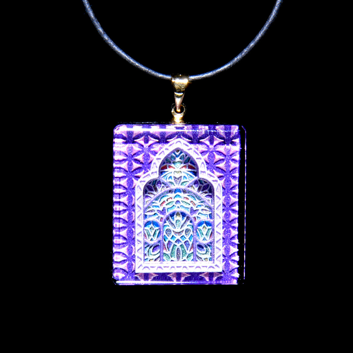 3D Vidriera Pendant - Purple/Gold