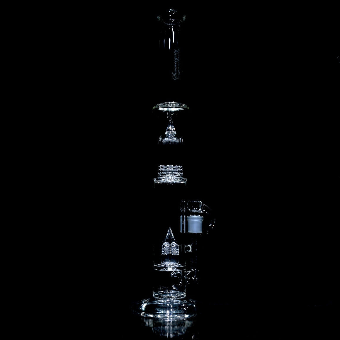 8Tree - Inv4 to Gridded 8 Tree 38mm Neck Double Chamber w/ 4-hole Slide - Clear - 18mm Female