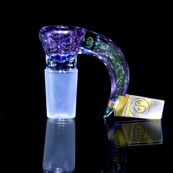 Fully-worked 4-hole Horned Slide by Steve C - Electrum/Royal Jelly Honeycomb with UV Crushed Opal Horn - 18mm Male