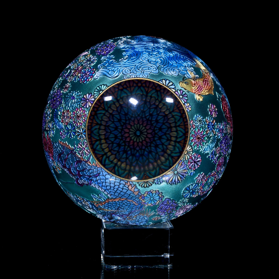 "Dragon Dancing among Glistening Clouds" Kaleidoscope Marble (Borosilicate) - ~5"diameter