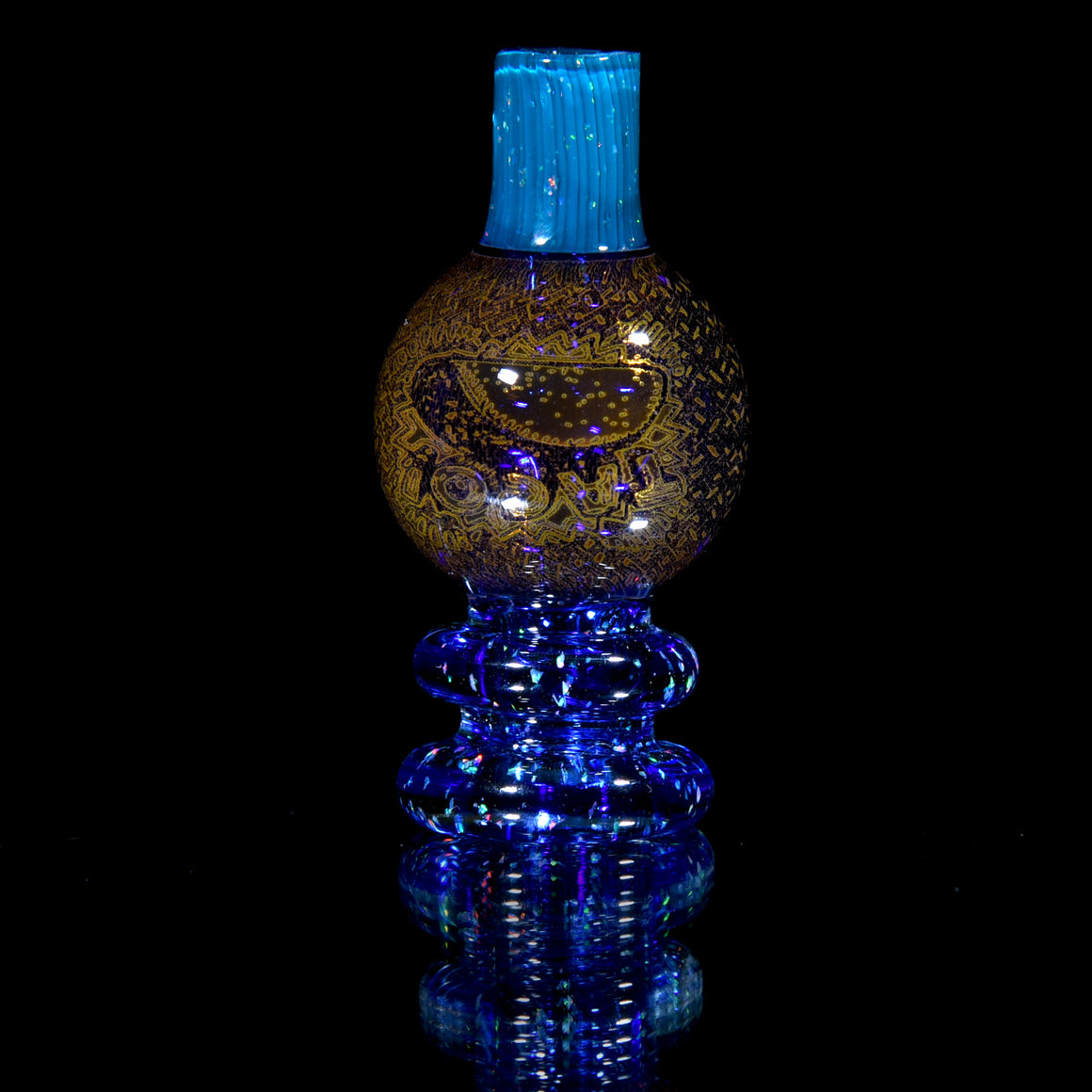 UV Reactive Heady Taco Bubble Cap - Crushed Opal Citrine over Cobalt/Crushed Opal Aqua Azul