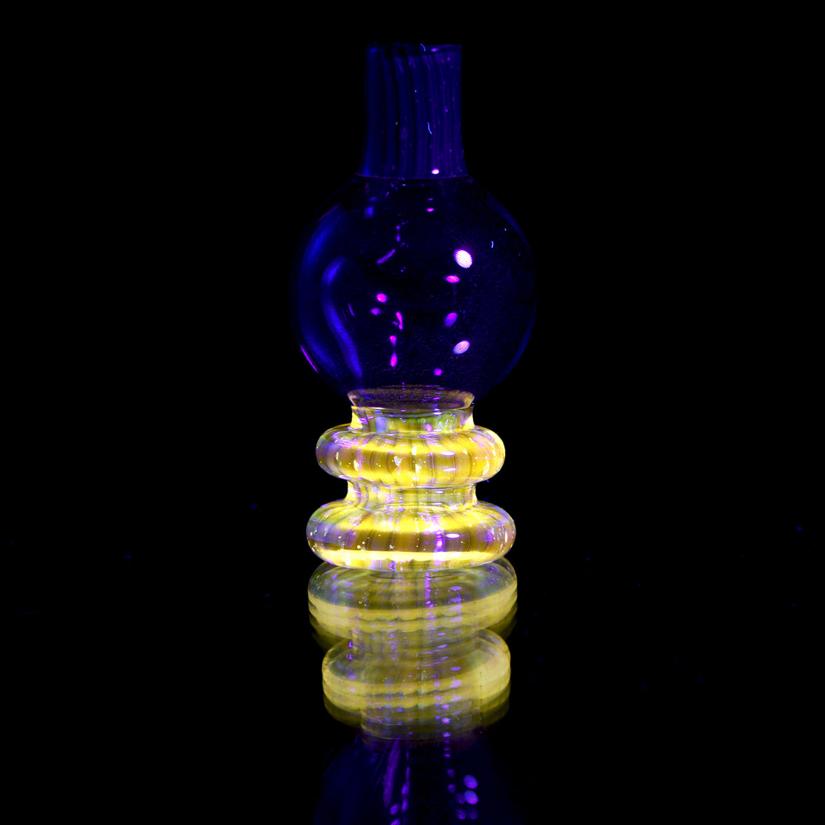 UV Reactive Heady Taco Bubble Cap - Crushed Opal Citrine over Cobalt/Crushed Opal Aqua Azul