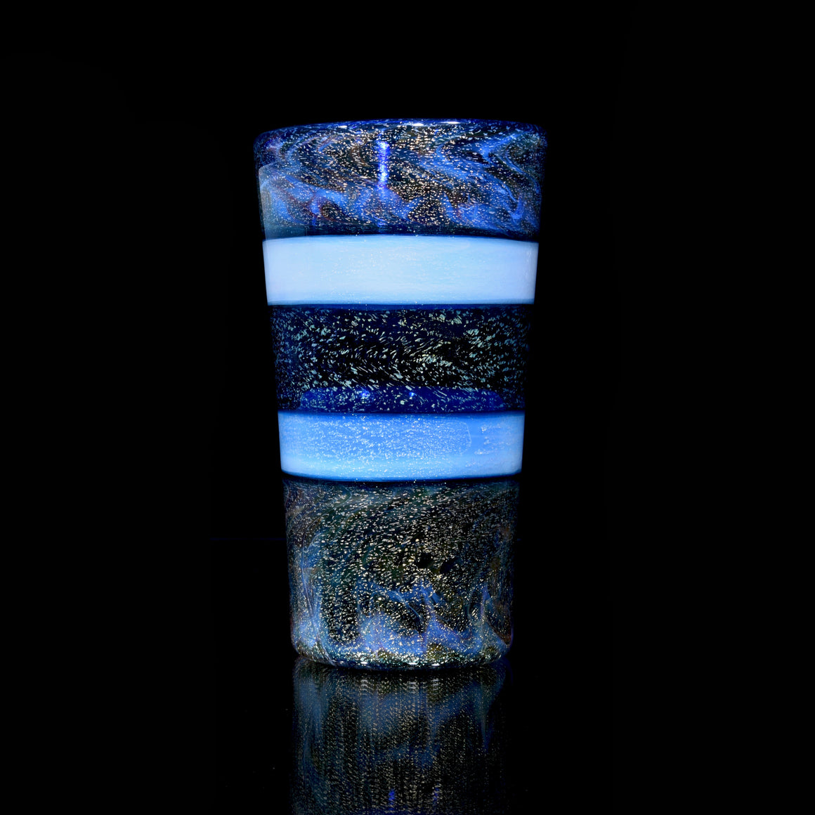 Fully-worked Dichroic Ghost/Brilliant Blue Pint Glass & Sake Set
