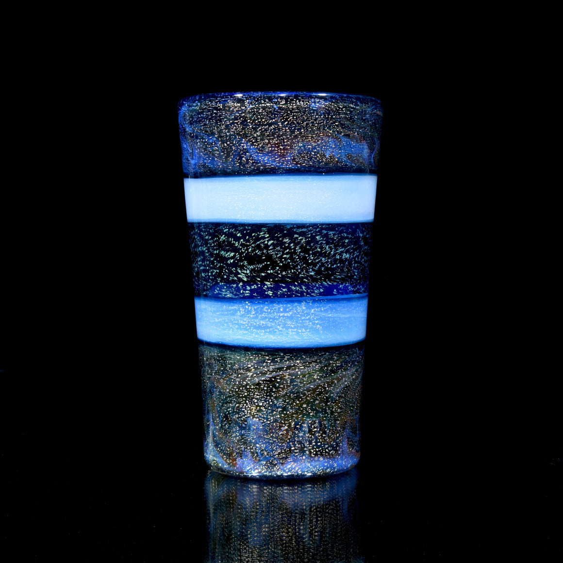 Fully-worked Dichroic Ghost/Brilliant Blue Pint Glass & Sake Set