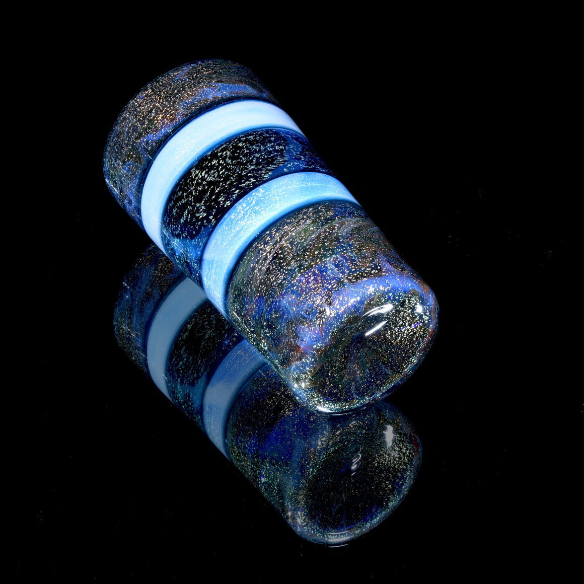 Fully-worked Dichroic Ghost/Brilliant Blue Pint Glass & Corked Tokkuri Sake Set