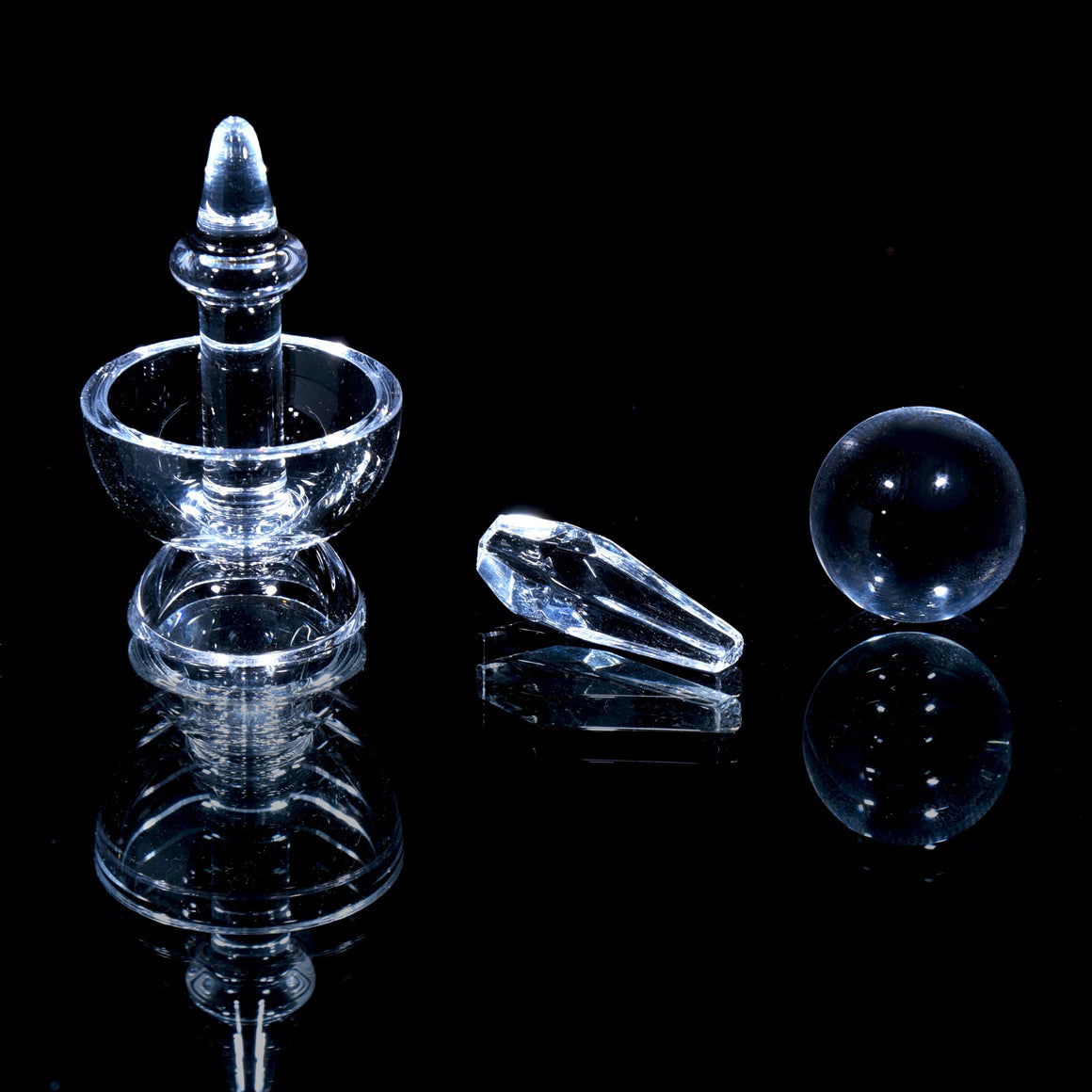 3-Piece Full Quartz Slurper Set w/ Faceted Crystal Valve Pillar & Double Parabolic Cap