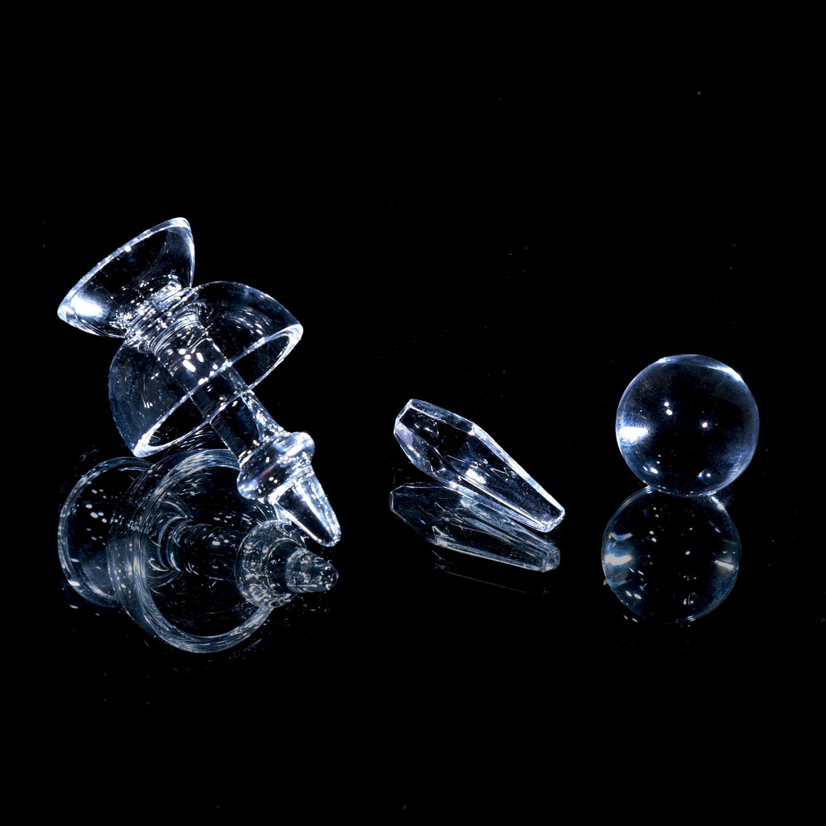 3-Piece Full Quartz Slurper Set w/ Faceted Crystal Valve Pillar & Double Parabolic Cap