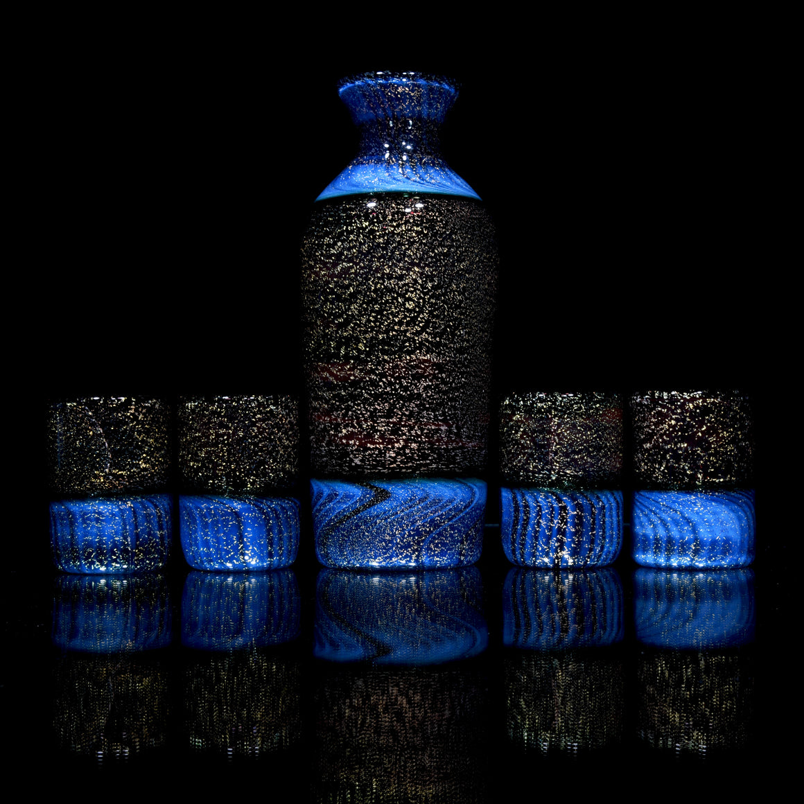 5-piece Dichroic Sake Set  - Blue/Green/Red