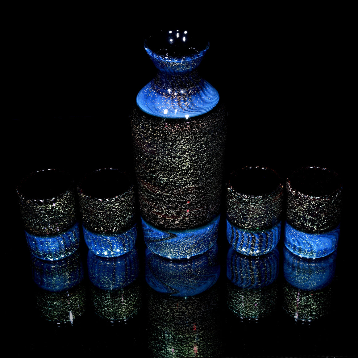 5-piece Dichroic Sake Set  - Blue/Green/Red