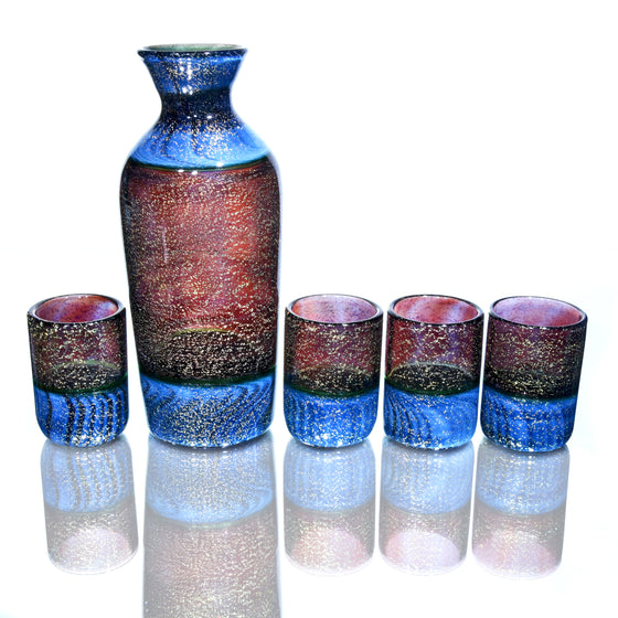 5-piece Dichroic Sake Set  - Blue/Green/Red