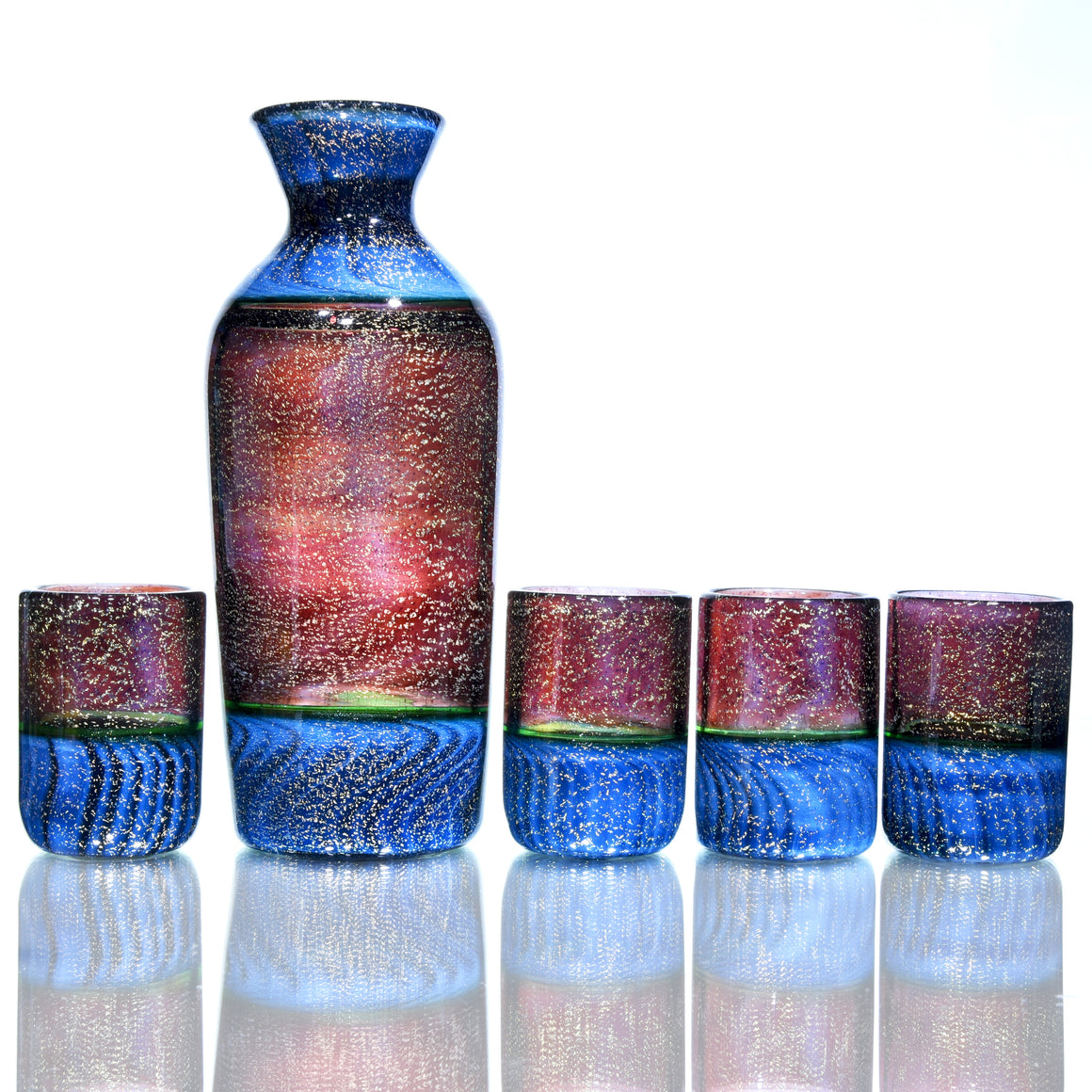 5-piece Dichroic Sake Set  - Blue/Green/Red