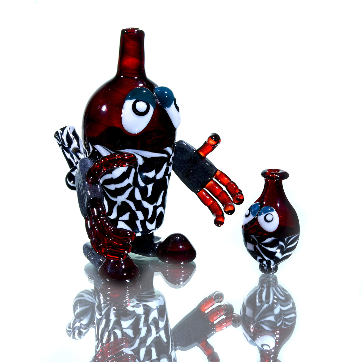 Fully-worked Robo-kun w/ Matching Cap - Pomegranate/Black & White - 10mm Female