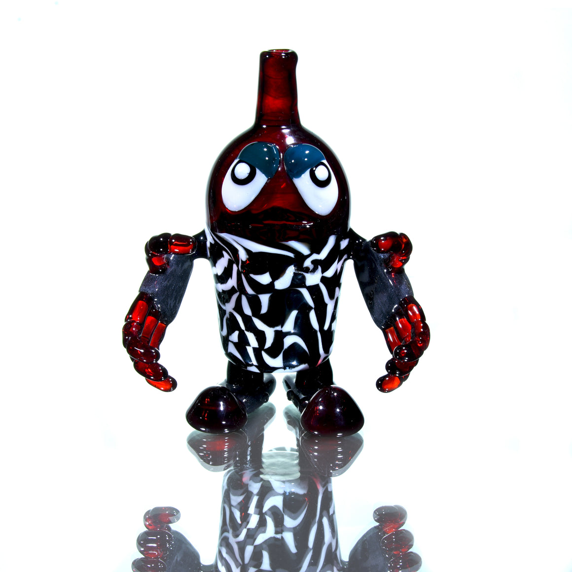 Fully-worked Robo-kun w/ Matching Cap - Pomegranate/Black & White - 10mm Female